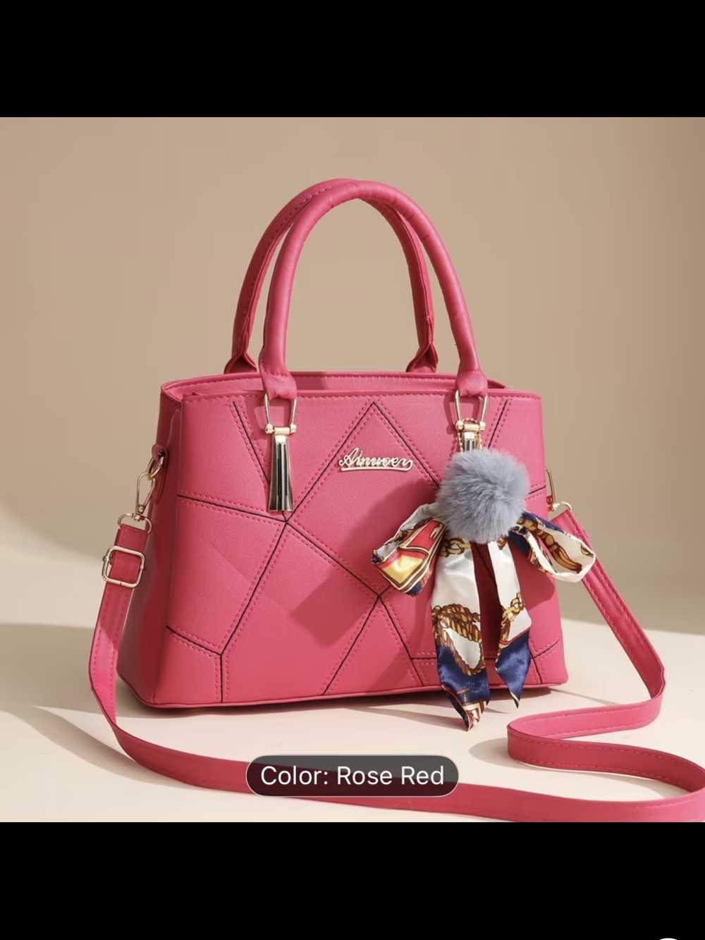 Rose Pink Quilted Satchel with Scarf Accent